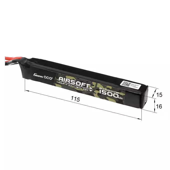 Gens Ace 25C 1500mAh 2S1P 7.4V Airsoft LiPo Battery T-Plug