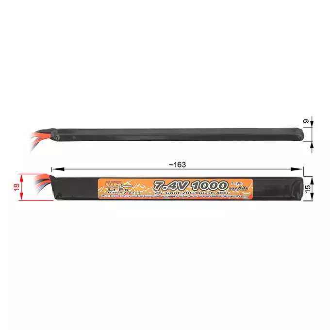 Battery Li-Po 1000mAh 7,4V 20/40C - T-connector [VB]