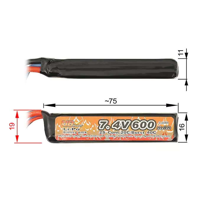 Li-Po Battery 600mAh 7,4V 20C - T-connector [VB]