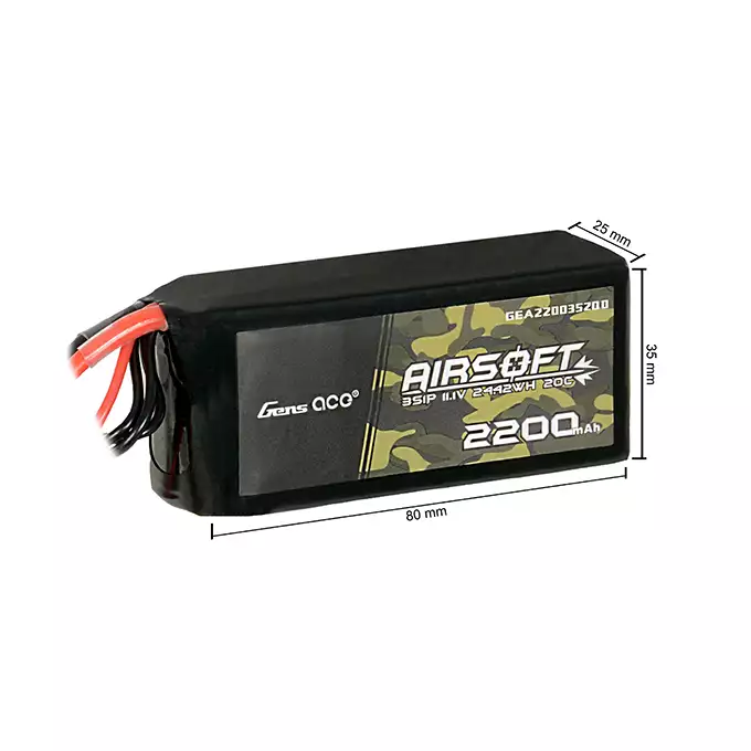 Gens Ace 20C 2200mAh 3S1P 11.1V Airsoft LiPo T-Plug