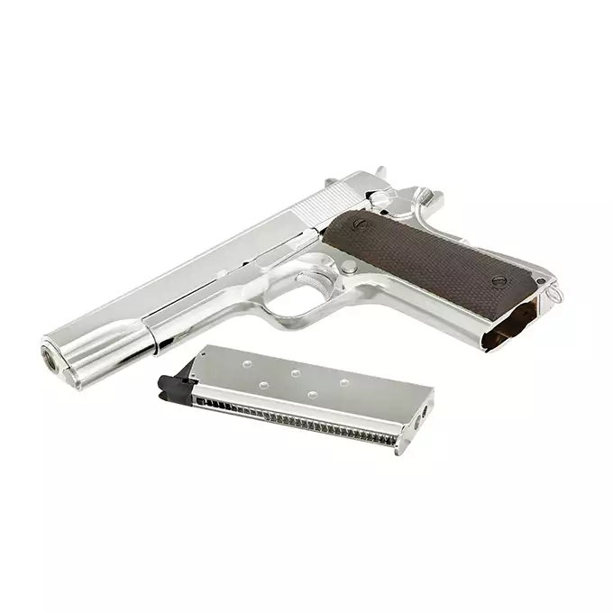 1911 pistol replica with Gas Blowback (GBB) - Silver [Golden Eagle]