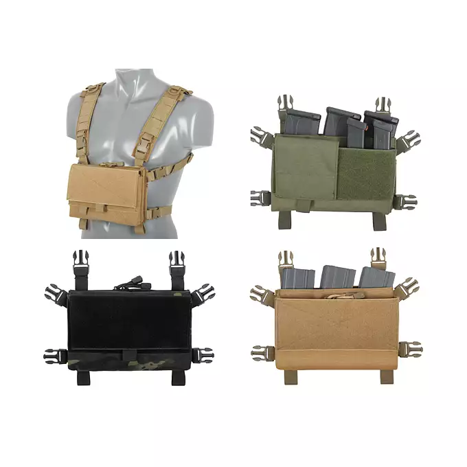 [Zestaw] Hybrydowy Chest Rig - Coyote [8FIELDS] + Podwójna wkładka na magazynki karabinowe AR-10/SR25 - Black [8FIELDS]