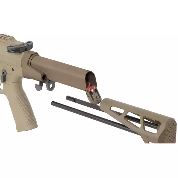 [Zestaw] Karabinek ASG M923A DEK762 7.62 / 300 BLK Falcon 3.0 ETU - Tan [Double Eagle] + Tłumik podświetlający kulki z efektem płomienia Flare M [Eshooter]