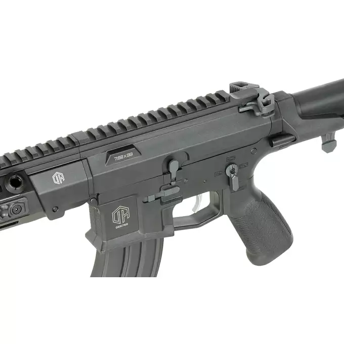 [Zestaw] Karabinek ASG M923A DEK762 7.62 / 300 BLK Falcon 3.0 ETU - Black [Double Eagle] + Tłumik podświetlający kulki z efektem płomienia Flare M [Eshooter]