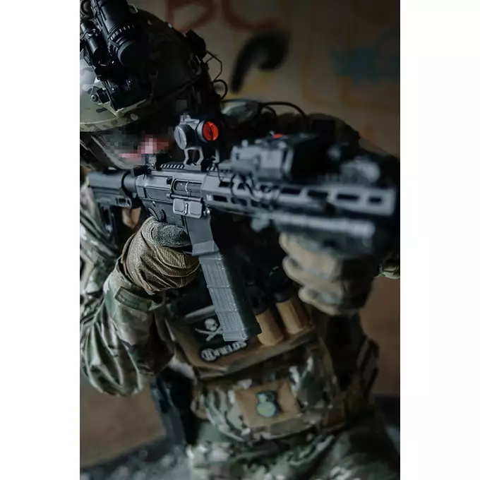 [Zestaw] Karabinek ASG M904F Falcon 3.0 ETU - Black [Double Eagle] + Tłumik podświetlający kulki z efektem płomienia Flare M [Eshooter]