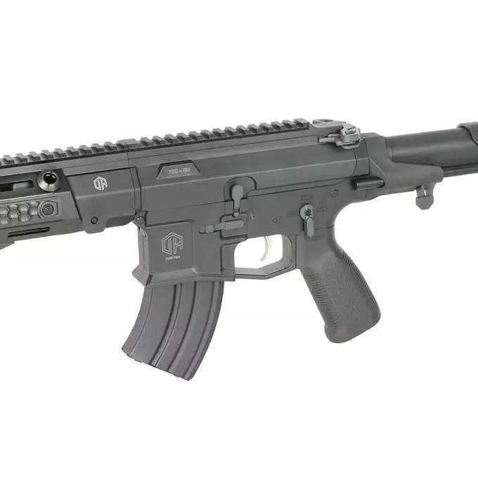 [Zestaw] Karabinek ASG M923A DEK762 7.62 / 300 BLK Falcon 3.0 ETU - Black [Double Eagle] + Tłumik podświetlający kulki z efektem płomienia Flare M [Eshooter]