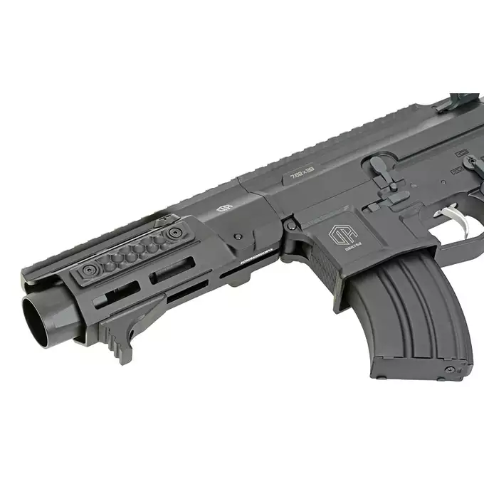[Zestaw] Karabinek ASG M923A DEK762 7.62 / 300 BLK Falcon 3.0 ETU - Black [Double Eagle] + Tłumik podświetlający kulki z efektem płomienia Flare M [Eshooter]