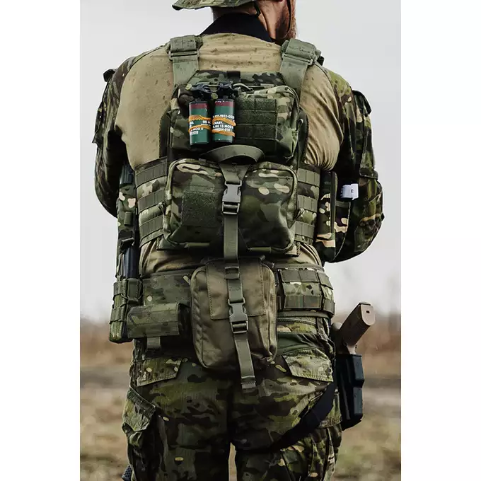 [Zestaw] Modularny Chest Rig Buckle Up - Olive [8FIELDS] + Buckle Up potrójna ładownica na magazynki SR25/AR-10/M14/SCAR-H - OD + Ładownica sanitariusza - Olive [8FIELDS] + Ładownica na radio PRC148/152 - Olive [8FIELDS]