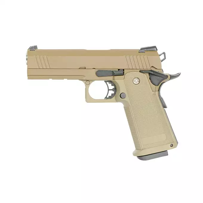 [Zestaw] Replika pistoletu 3303 z systemem Gas Blowback (GBB) - Tan [Golden Eagle] + 25-kulkowy magazynek na Green Gaz do Hi-Capa [Golden Eagle]