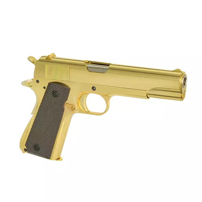 [Zestaw] Replika pistoletu 1911 z systemem Gas Blowback (GBB) - Gold [Golden Eagle] + 20-kulkowy magazynek na Green Gaz do 1911 [Golden Eagle]