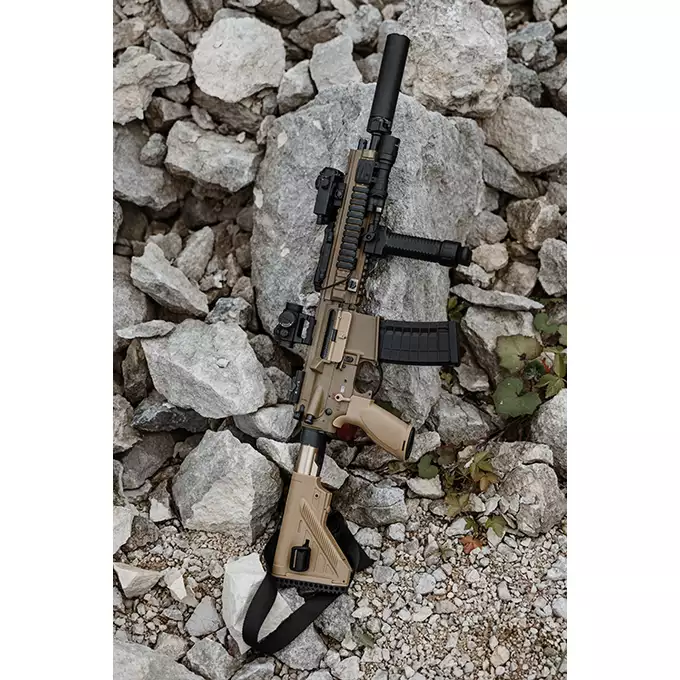 [Zestaw] BY-817 Short barrel - Tan  [Double Bell] + Magazynek Mid-Cap na 160 kulek do M4/AR15 [Fuxing]