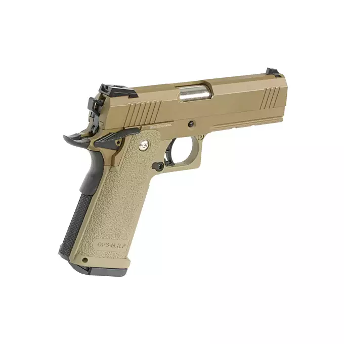 [Zestaw] Replika pistoletu 3303 z systemem Gas Blowback (GBB) - Tan [Golden Eagle] + 25-kulkowy magazynek na Green Gaz do Hi-Capa [Golden Eagle]