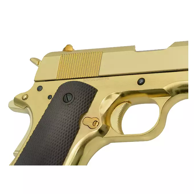 [Zestaw] Replika pistoletu 1911 z systemem Gas Blowback (GBB) - Gold [Golden Eagle] + 20-kulkowy magazynek na Green Gaz do 1911 [Golden Eagle]