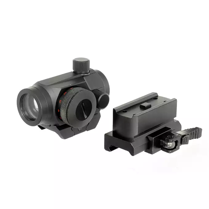 [Zestaw] QD Celownik kolimatorowy 1x28 - wysoki/niski [PCS] + Średni montaż pod celowniki Red Dot i Lasery PEQ [WADSN]