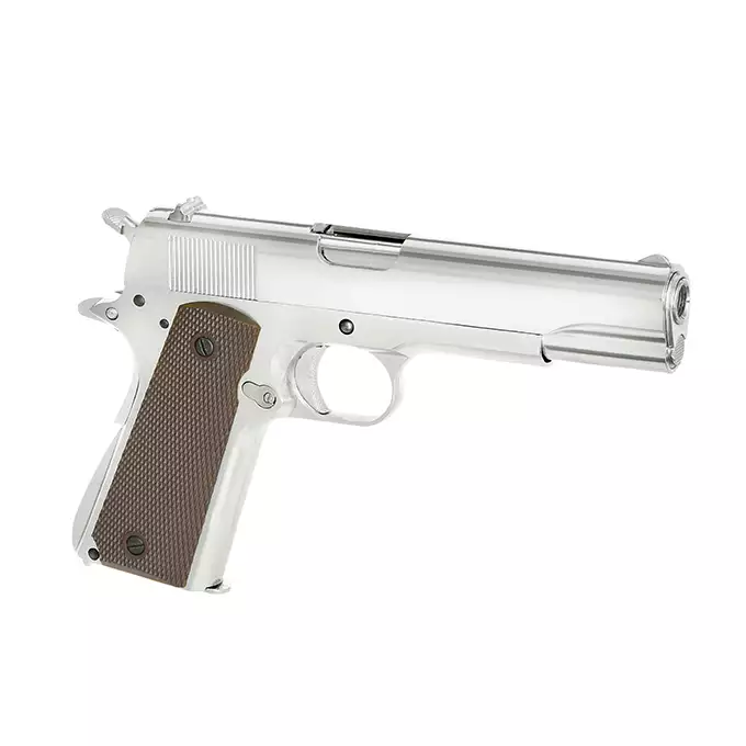 [Zestaw] Replika pistoletu 1911 z systemem Gas Blowback (GBB) - Silver [Golden Eagle] + 20-kulkowy magazynek na Green Gaz do 1911 [Golden Eagle]