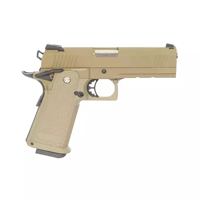 [Zestaw] Replika pistoletu 3303 z systemem Gas Blowback (GBB) - Tan [Golden Eagle] + 25-kulkowy magazynek na Green Gaz do Hi-Capa [Golden Eagle]