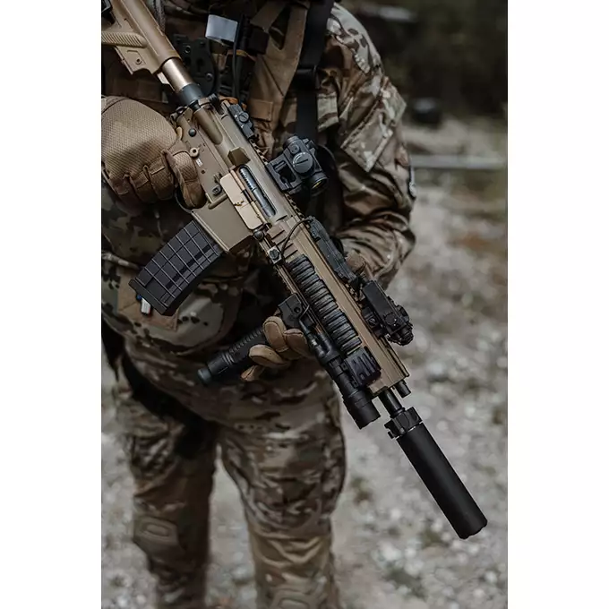 [Zestaw] BY-817 Short barrel - Tan  [Double Bell] + Magazynek Mid-Cap na 160 kulek do M4/AR15 [Fuxing]