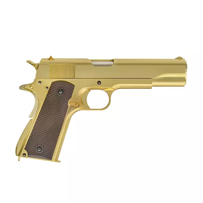 [Zestaw] Replika pistoletu 1911 z systemem Gas Blowback (GBB) - Gold [Golden Eagle] + 20-kulkowy magazynek na Green Gaz do 1911 [Golden Eagle]