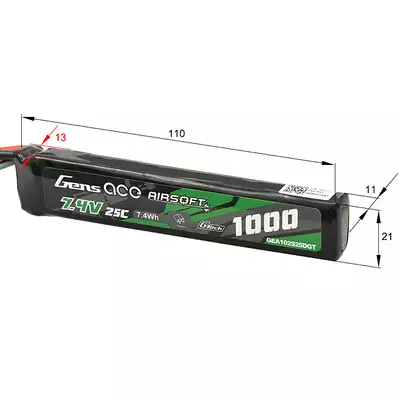 Gens Ace 25C 1000mAh 2S1P 7.4V Airsoft LiPo Battery Gens ace G-Tech T-Plug