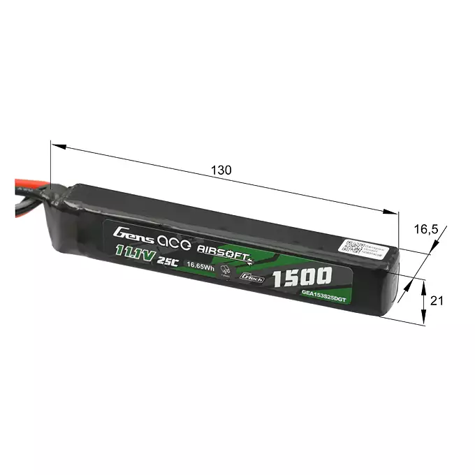Gens Ace 25C 1500mAh 3S1P 11.1V Airsoft LiPo Battery Gens ace G-Tech T-Plug