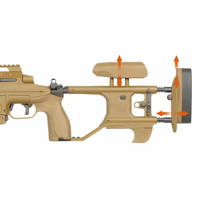 [Zestaw] Karabin Wyborowy ASG SAKO TRG M10 - Tan [DE] + Luneta 3-9x40 z wysokimi pierścieniami montażowymi [PCS]