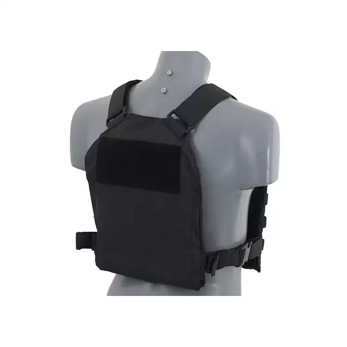 [Zestaw] Prosty Plate Carrier z atrapami miękkich wkładów balistycznych - Black [8FIELDS] + Potrójna ładownica karabinowa z zasobnikiem - Black [8FIELDS]