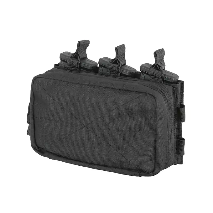 [Zestaw] Prosty Plate Carrier z atrapami miękkich wkładów balistycznych - Black [8FIELDS] + Potrójna ładownica karabinowa z zasobnikiem - Black [8FIELDS]