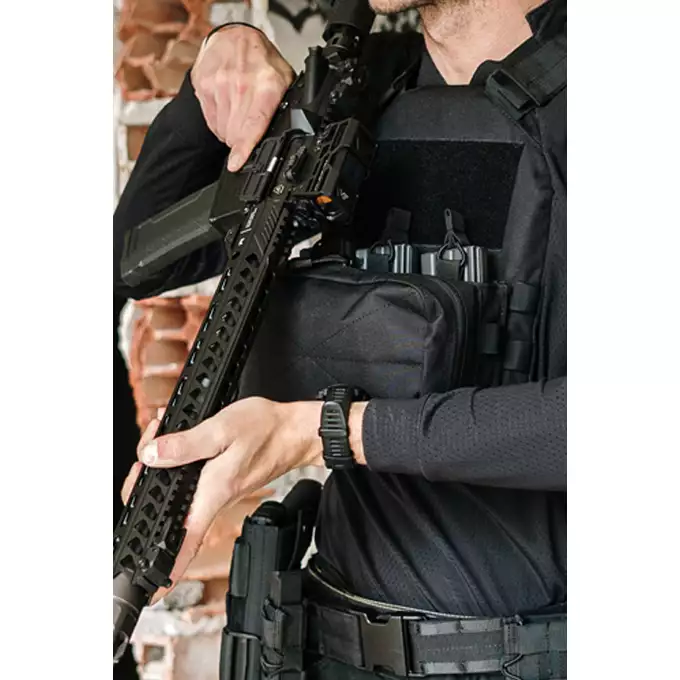 [Zestaw] Prosty Plate Carrier z atrapami miękkich wkładów balistycznych - Black + Potrójna ładownica karabinowa z zasobnikiem - Black [8FIELDS]