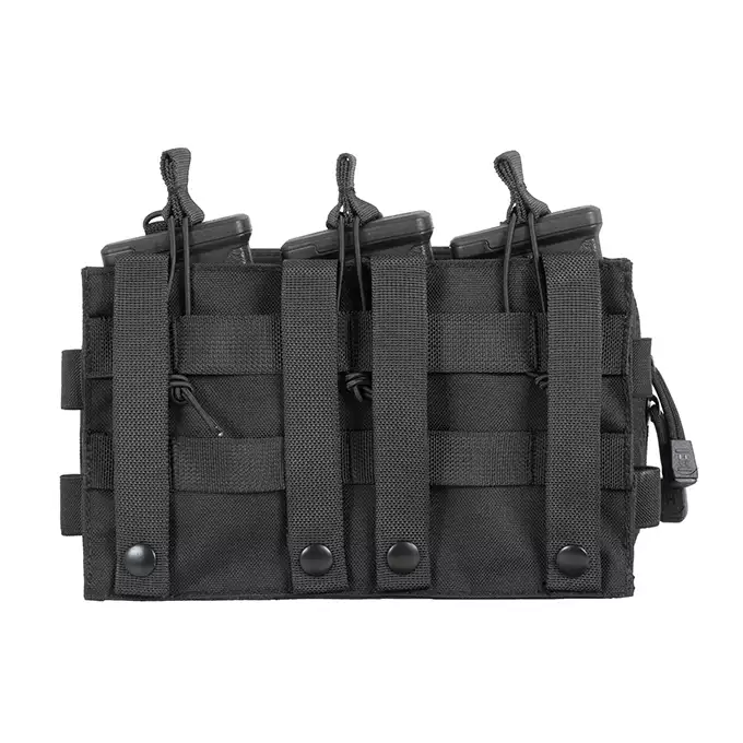 [Zestaw] Prosty Plate Carrier z atrapami miękkich wkładów balistycznych - Black [8FIELDS] + Potrójna ładownica karabinowa z zasobnikiem - Black [8FIELDS]