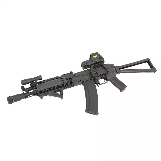 [Zestaw] Replika Karabinka AKS-74N Sports Line AEG [S&amp;T] + Szyna montażowa do AK [CYMA] + Kolimator Victoptics IPM 1x23x34 - Black [Vector Optics]