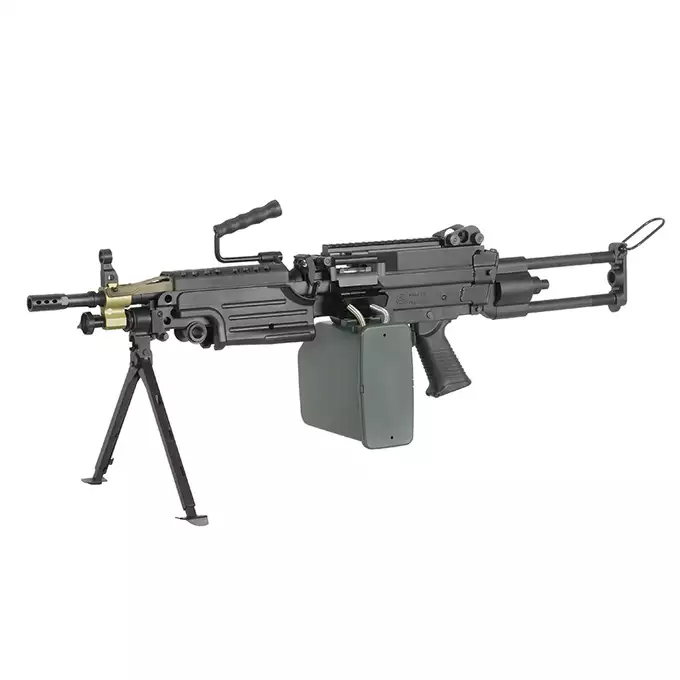 [Set] FN M249 Paratrooper Light Machine Gun Replica [A&amp;K] + 1500rd Electric Box Magazine (Compact size) for SAW - Khaki