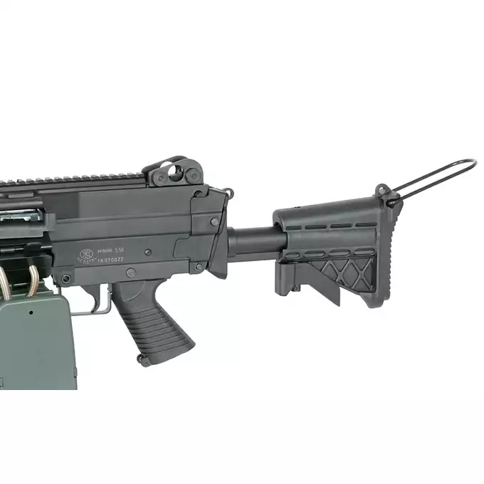 [Zestaw] Replika karabinu maszynowego MK46 MOD 0 Sports Line [A&amp;K] + Elektryczny magazynek pudełkowy 1500 kulek do SAW - Khaki
