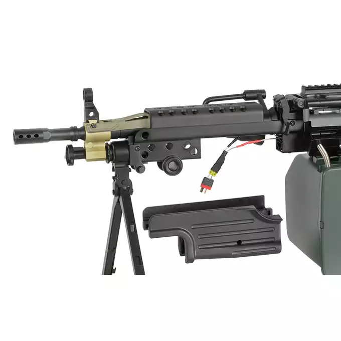 [Set] FN M249 Paratrooper Light Machine Gun Replica [A&amp;K] + 1500rd Electric Box Magazine (Compact size) for SAW - Khaki