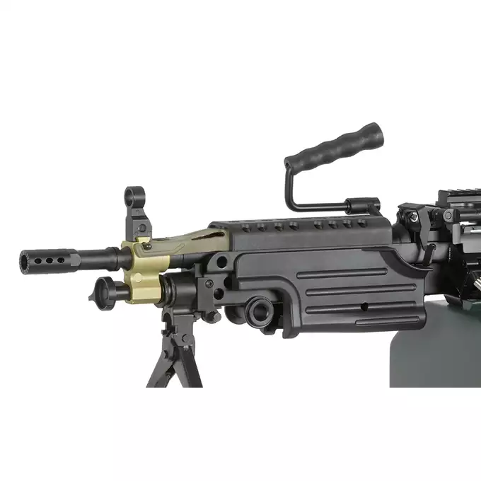 [Set] FN M249 Paratrooper Light Machine Gun Replica [A&amp;K] + 1500rd Electric Box Magazine (Compact size) for SAW - Khaki