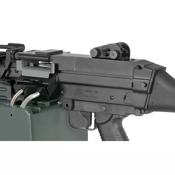 [Zestaw] Replika karabinu maszynowego FN M249 MKII SAW LMG [A&amp;K] + Elektryczny magazynek pudełkowy 1500 kulek do SAW - Khaki