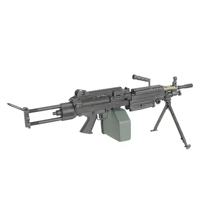 [Zestaw] Replika karabinu maszynowego M249 PARA Sports Line [A&amp;K] + Elektryczny magazynek pudełkowy 1500 kulek do SAW - Khaki