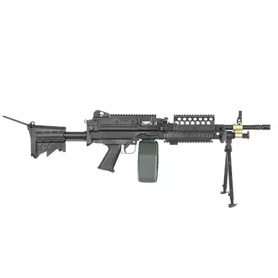 [Zestaw] Replika karabinu maszynowego FN MK46 MOD 0 SOCOM [A&amp;K] + Elektryczny magazynek pudełkowy 1500 kulek do SAW - Woodland