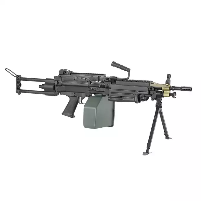 [Set] FN M249 Paratrooper Light Machine Gun Replica [A&amp;K] + 1500rd Electric Box Magazine (Compact size) for SAW - Khaki
