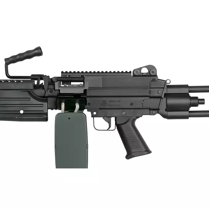 [Set] FN M249 Paratrooper Light Machine Gun Replica [A&amp;K] + 1500rd Electric Box Magazine (Compact size) for SAW - Khaki
