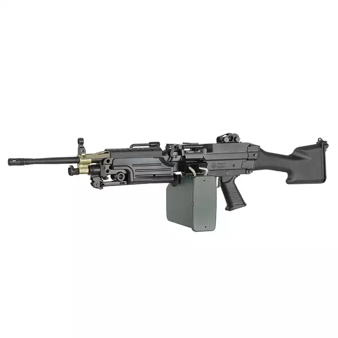 [Zestaw] Replika karabinu maszynowego FN M249 MKII SAW LMG [A&amp;K] + Elektryczny magazynek pudełkowy 1500 kulek do SAW - Khaki