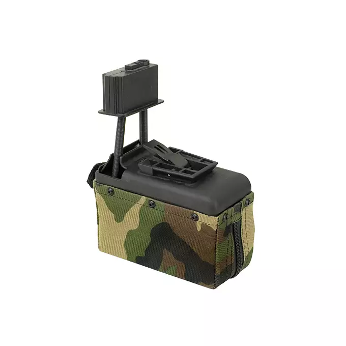 [Zestaw] Replika karabinu maszynowego MK46 MOD 0 Sports Line [A&amp;K] + Elektryczny magazynek pudełkowy 1500 kulek do SAW - Woodland