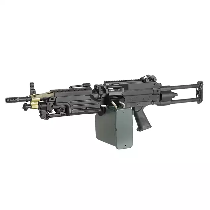 [Set] FN M249 Paratrooper Light Machine Gun Replica [A&amp;K] + 1500rd Electric Box Magazine (Compact size) for SAW - Khaki