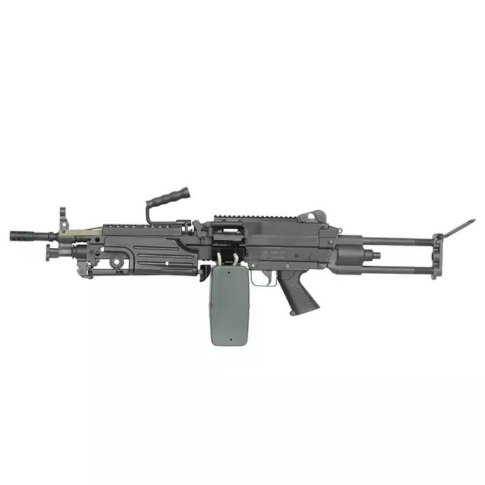 [Zestaw] Replika karabinu maszynowego M249 PARA Sports Line [A&amp;K] + Celownik kolimatorowy Centurion 1x30 [Vector Optics] + Powiększalnik Maverick Gen3 3x22 Magnifier MIL [Vector Optics]