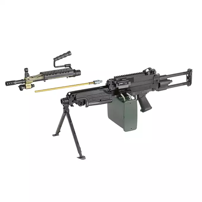 [Set] FN M249 Paratrooper Light Machine Gun Replica [A&amp;K] + 1500rd Electric Box Magazine (Compact size) for SAW - Khaki