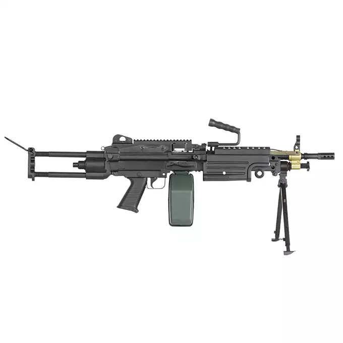[Set] FN M249 Paratrooper Light Machine Gun Replica [A&amp;K] + 1500rd Electric Box Magazine (Compact size) for SAW - Khaki