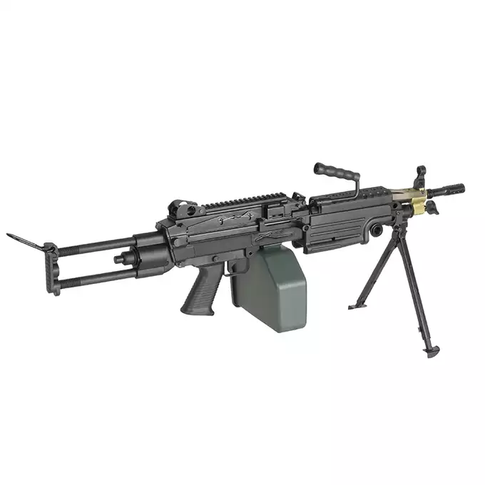 [Set] FN M249 Paratrooper Light Machine Gun Replica [A&amp;K] + 1500rd Electric Box Magazine (Compact size) for SAW - Khaki