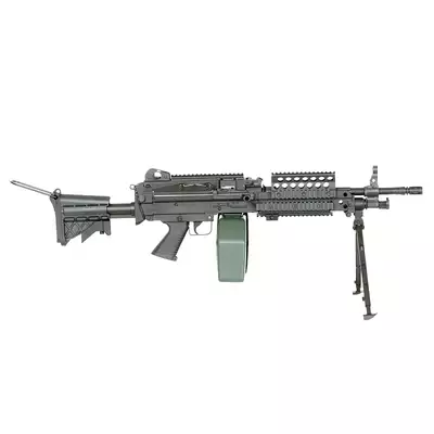 [Zestaw] Replika karabinu maszynowego MK46 MOD 0 Sports Line [A&amp;K] + Elektryczny magazynek pudełkowy 1500 kulek do SAW - Woodland