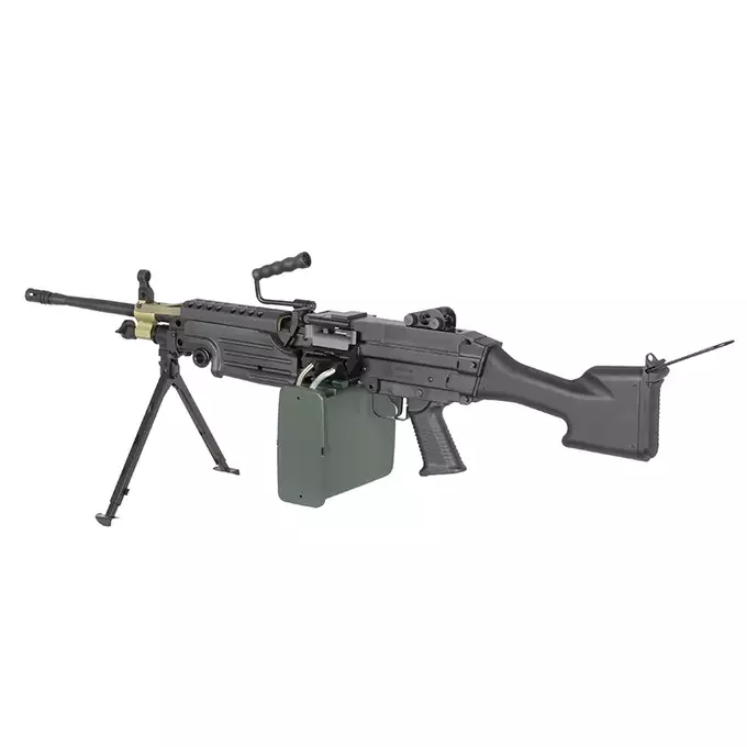 [Zestaw] Replika karabinu maszynowego FN M249 MKII SAW LMG [A&amp;K] + Elektryczny magazynek pudełkowy 1500 kulek do SAW - Khaki