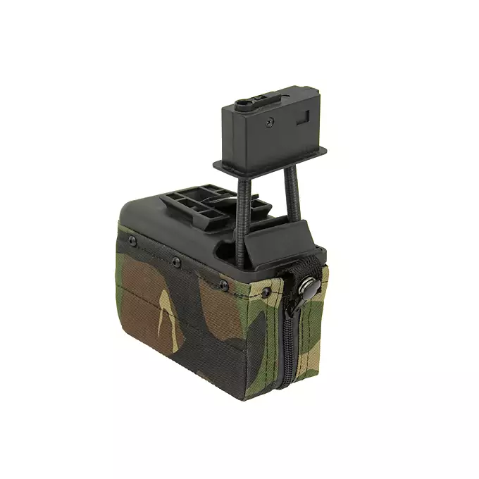 [Zestaw] Replika karabinu maszynowego MK46 MOD 0 Sports Line [A&amp;K] + Elektryczny magazynek pudełkowy 1500 kulek do SAW - Woodland