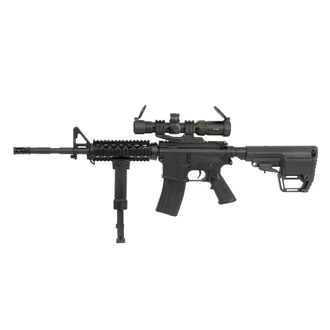[Zestaw] CM.507 US Army M4 RIS carbine replica [CYMA] + Stalowy magazynek Mid-Cap na 150 kulek do serii AR-15/M4 - Black